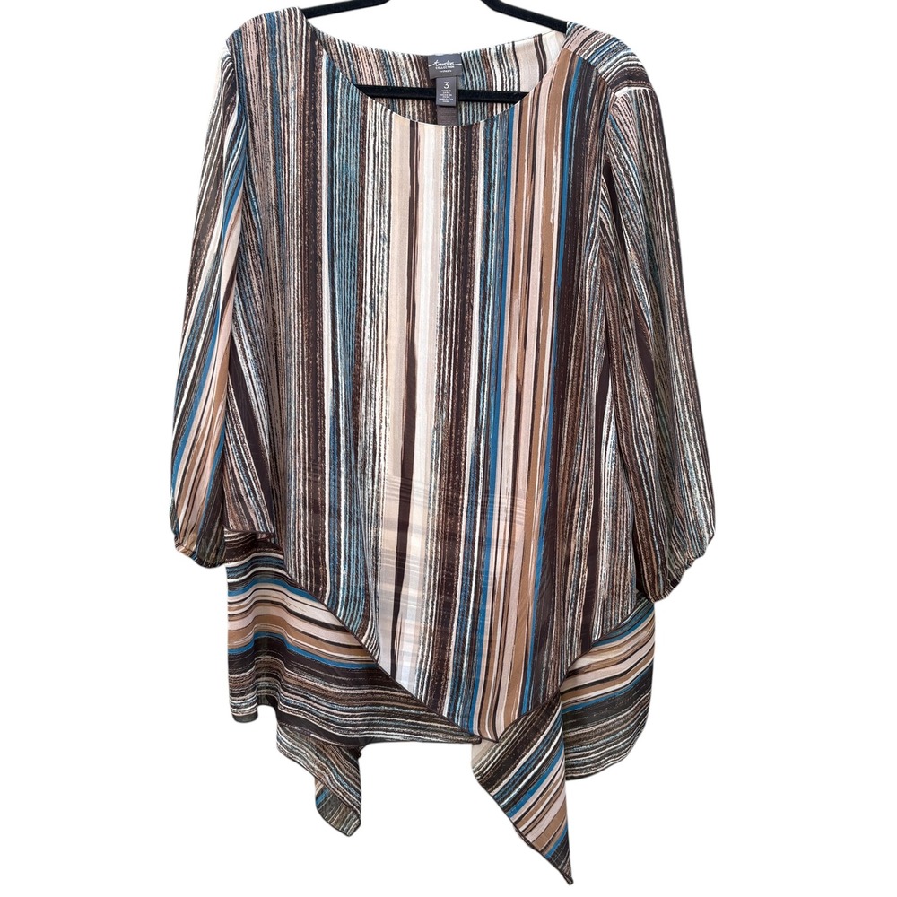 Chico's Travelers Womens Size 3 XL Blouse Striped Asymmetrical Art to Wear